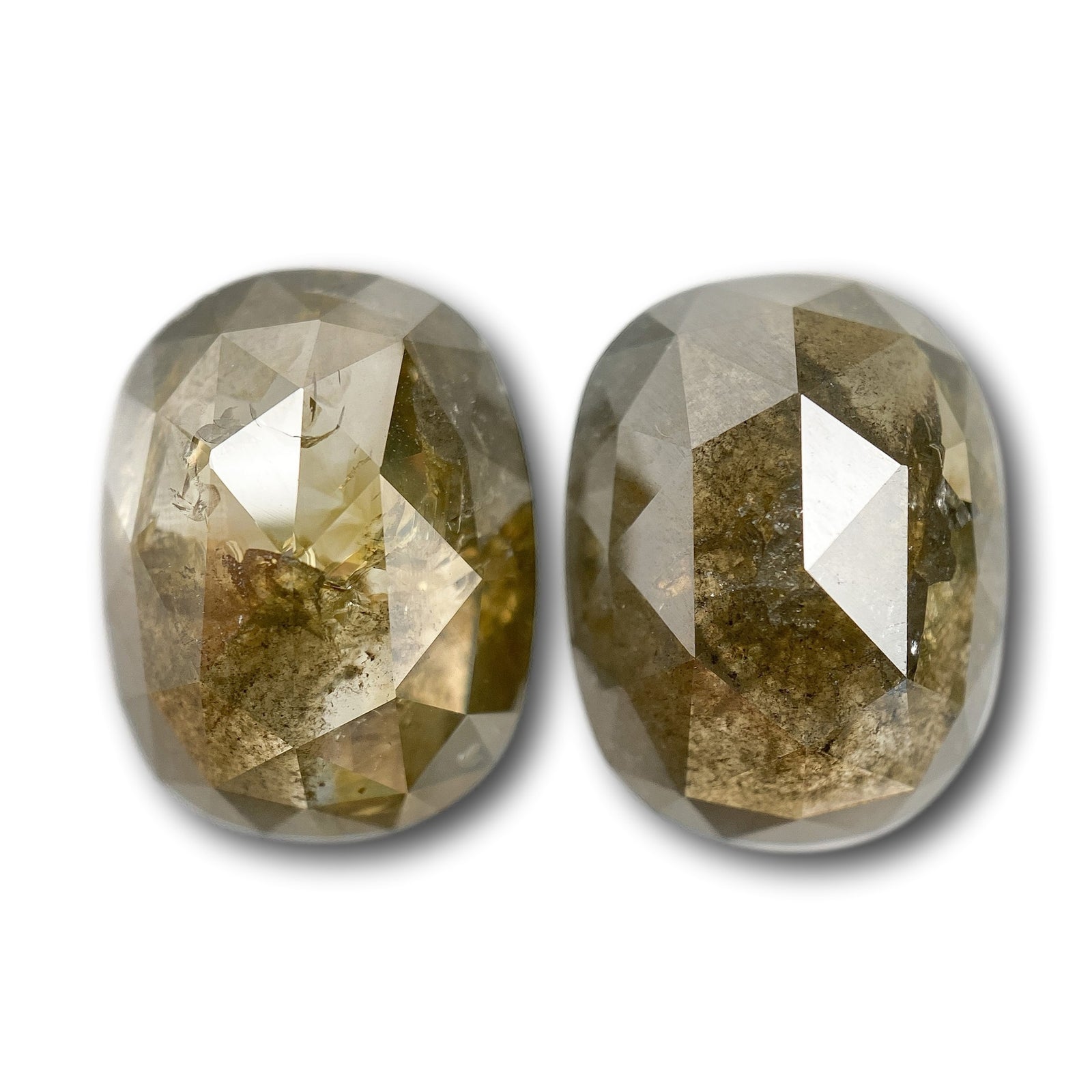 12.28cttw | Salt & Pepper Oval Shape Rose Cut Diamond Matched Pair - Modern Rustic Diamond