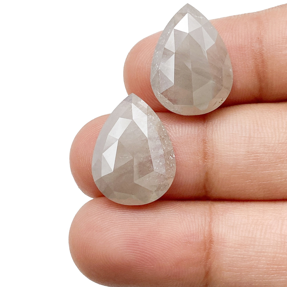 14.00cttw | Salt &amp; Pepper Pear Shape Rose Cut Diamond Matched Pair - Modern Rustic Diamond