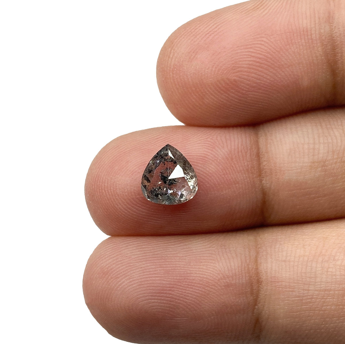 1.36ct | Salt &amp; Pepper Pear Shape Rose Cut Diamond - Modern Rustic Diamond