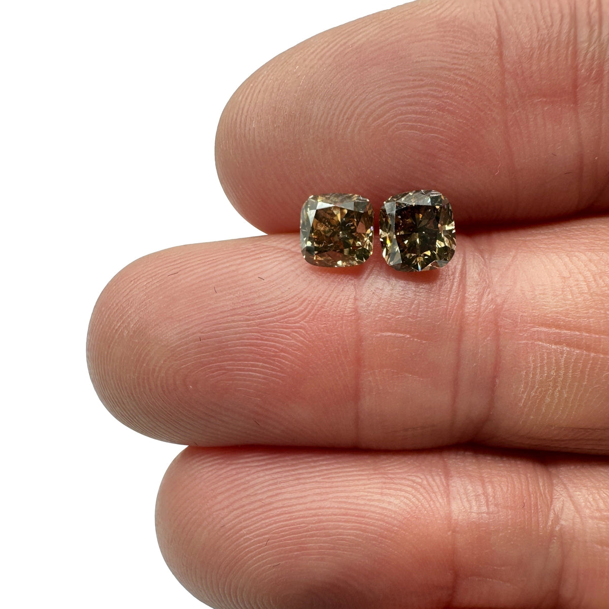 2.03cttw | Cognac VVS Cushion Shape Brilliant Cut Diamond Matched Pair-Modern Rustic Diamond