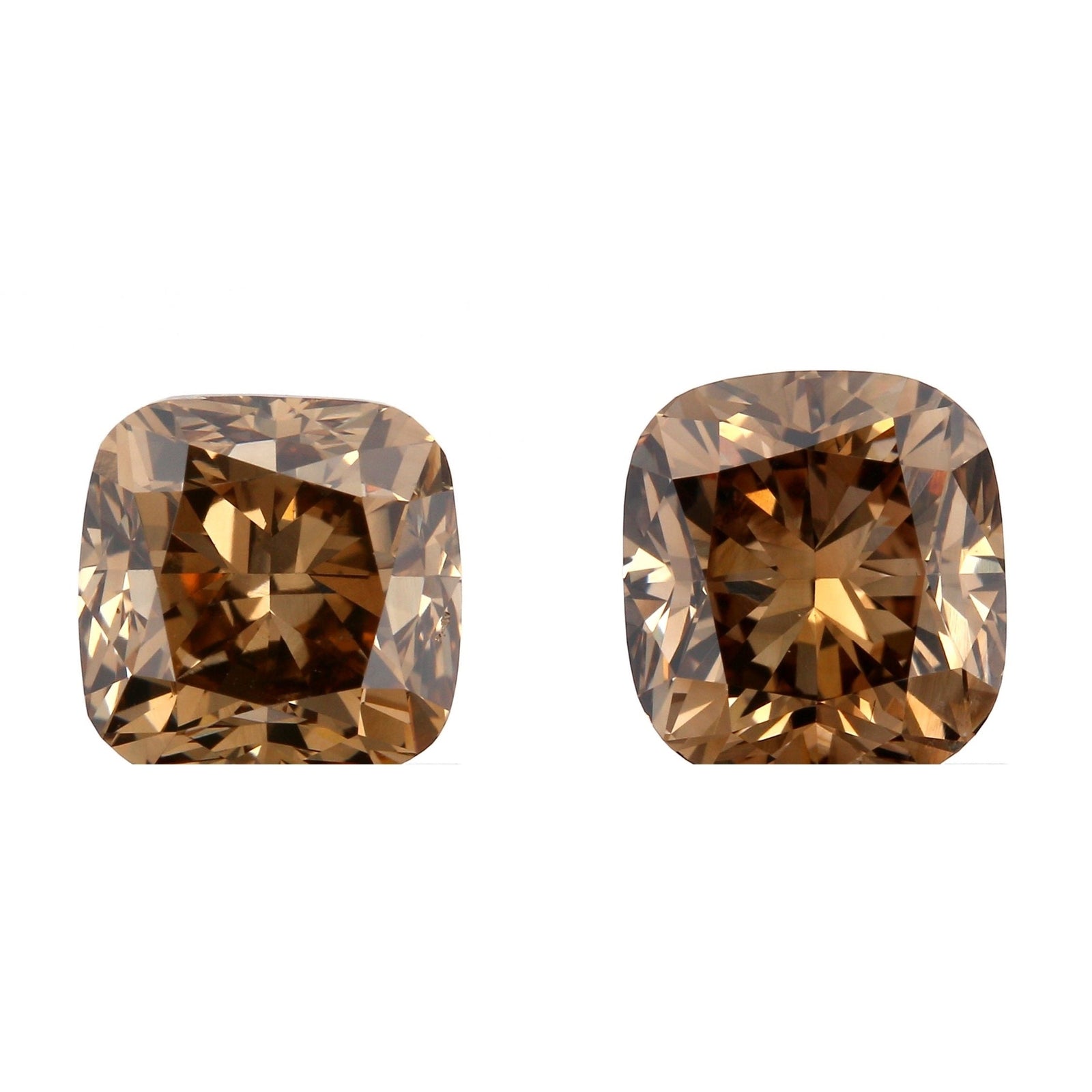 2.03cttw | Cognac VVS Cushion Shape Brilliant Cut Diamond Matched Pair-Modern Rustic Diamond