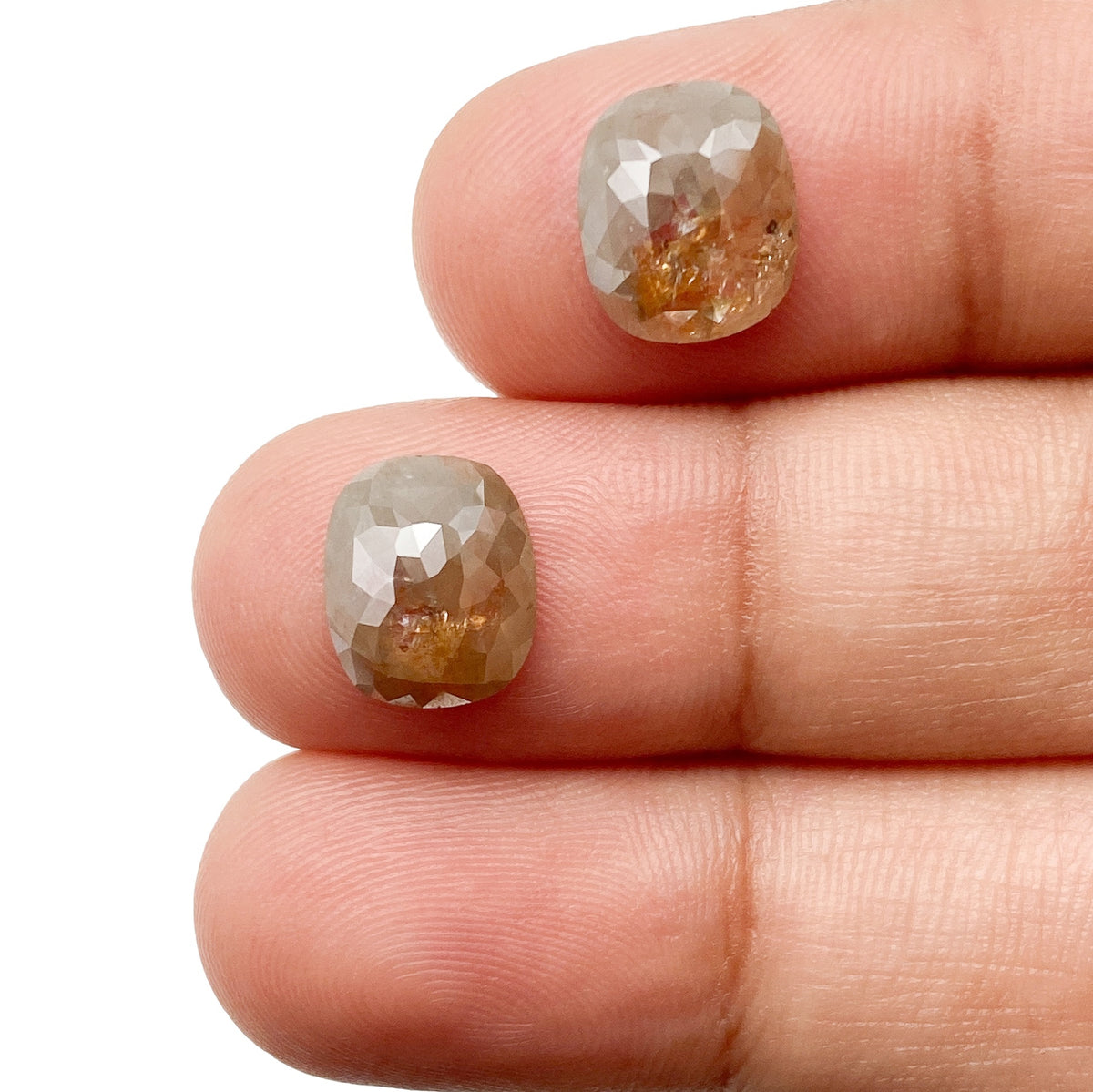 4.40cttw | Salt &amp; Pepper Cushion Shape Rose Cut Diamond Matched Pair - Modern Rustic Diamond