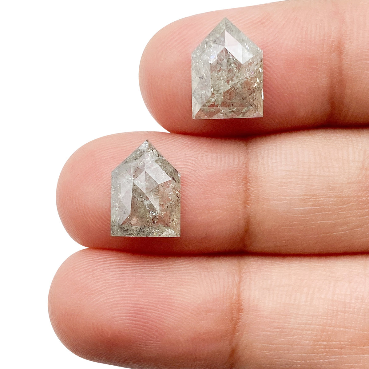 4.90cttw | Salt &amp; Pepper Shield Shape Rose Cut Diamond Matched Pair - Modern Rustic Diamond