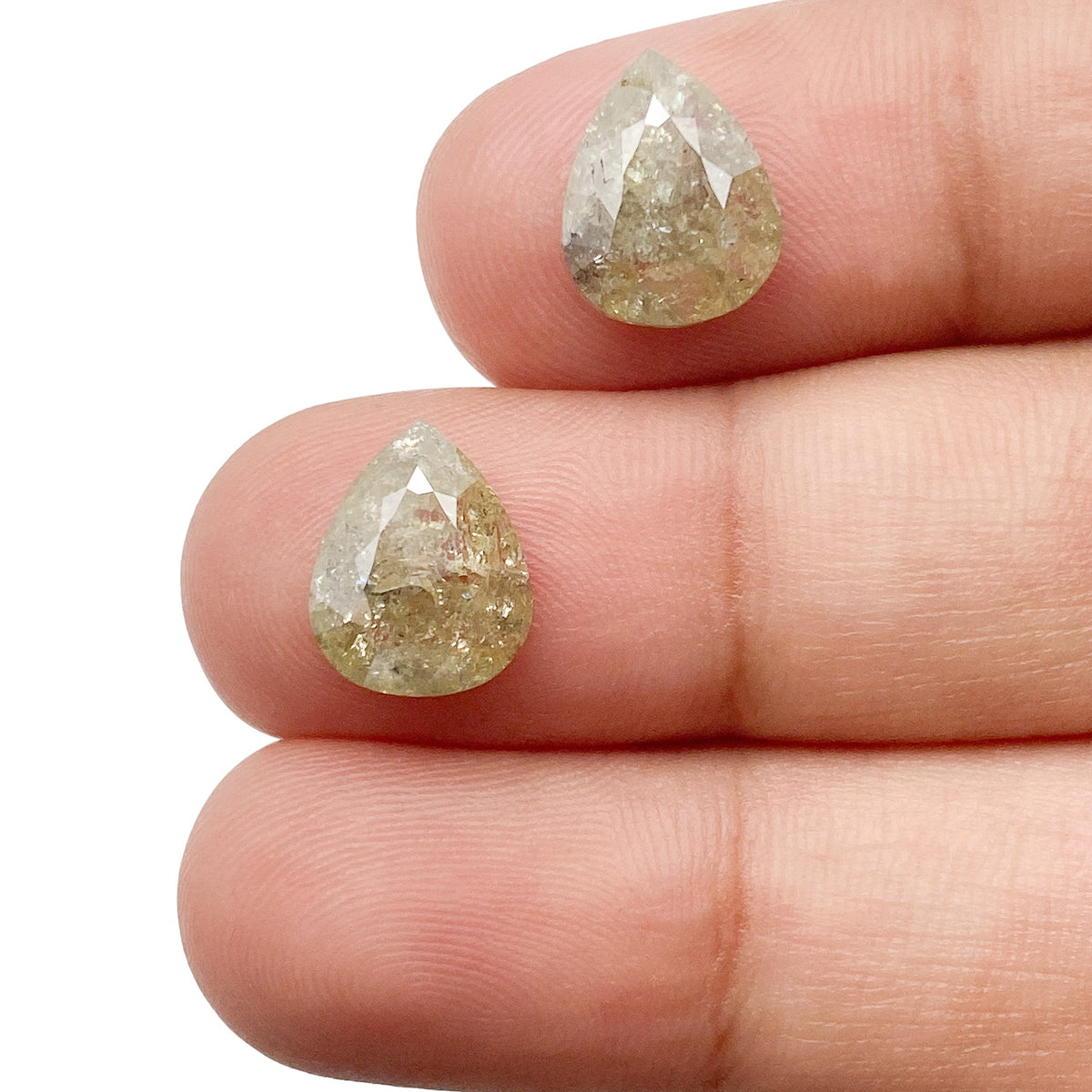 4.17cttw | Rustic  Pear Shape Rose Cut Diamond Matched Pair - Modern Rustic Diamond