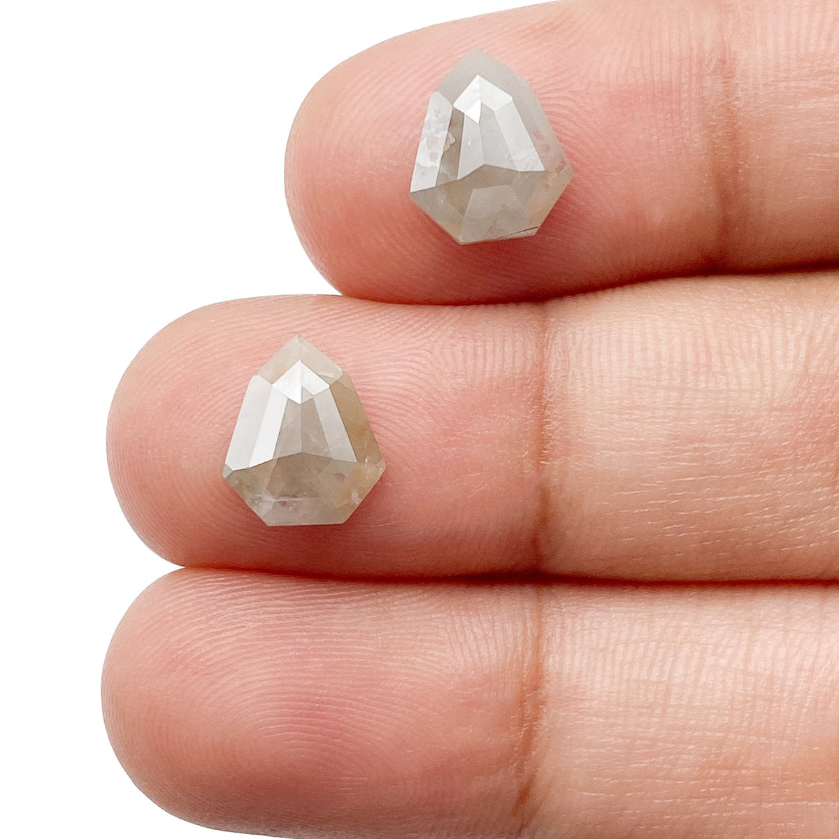2.42cttw | Rustic  Shield Shape Rose Cut Diamond Matched Pair - Modern Rustic Diamond