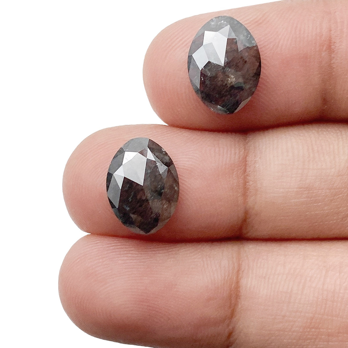 4.96cttw | Salt &amp; Pepper Oval Shape Rose Cut Diamond Matched Pair - Modern Rustic Diamond