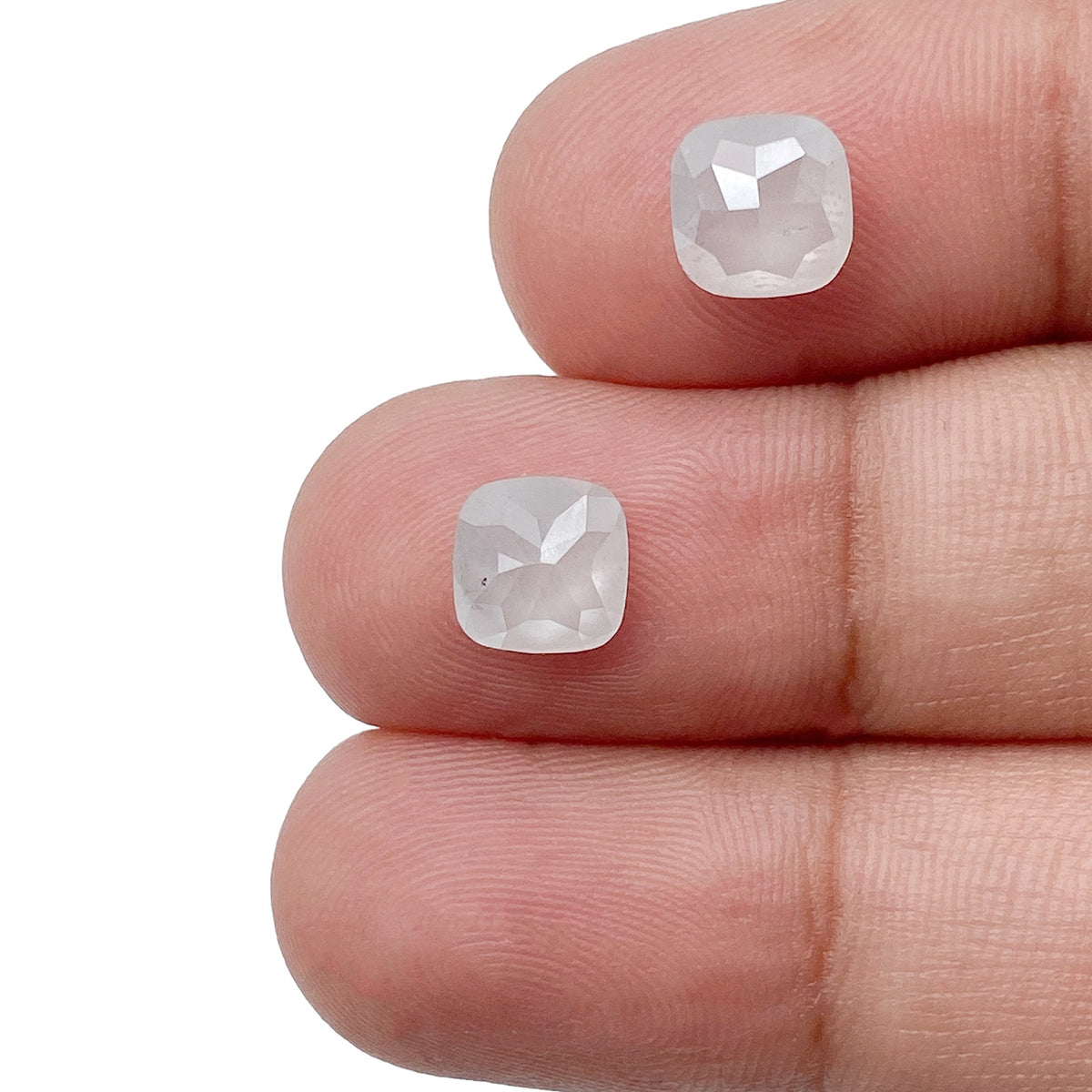 2.54cttw | Salt &amp; Pepper Cushion Shape Rose Cut Diamond Matched Pair - Modern Rustic Diamond