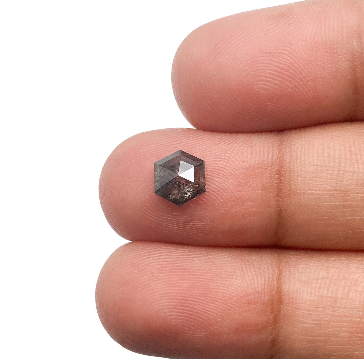 0.88ct | Salt &amp; Pepper Hexagon Shape Rose Cut Diamond - Modern Rustic Diamond
