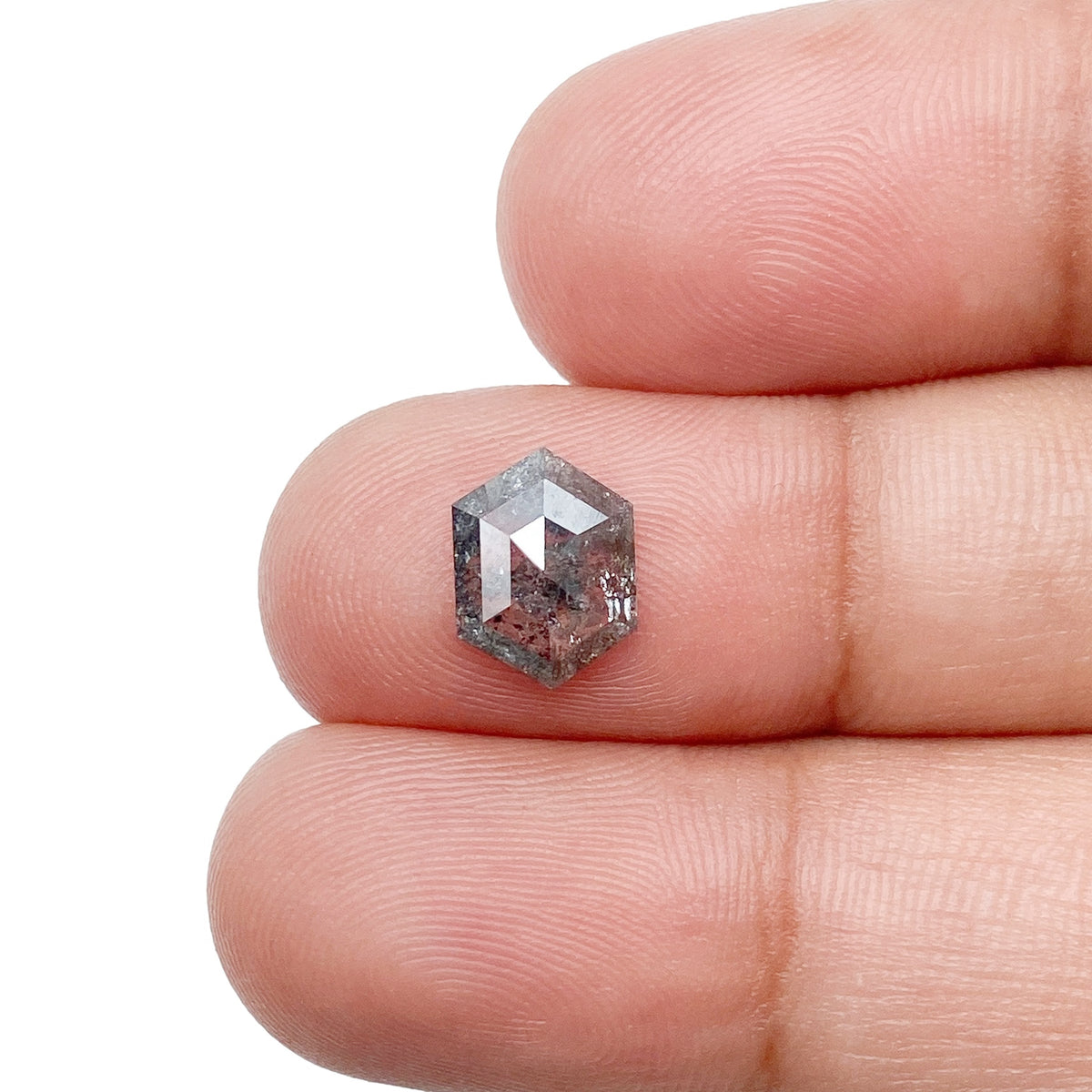1.05ct | Salt &amp; Pepper Hexagon Shape Rose Cut Diamond - Modern Rustic Diamond