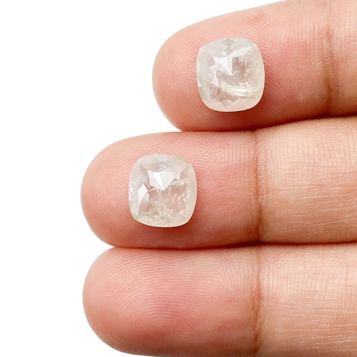 4.49cttw | Salt &amp; Pepper Cushion Shape Rose Cut Diamond Matched Pair - Modern Rustic Diamond