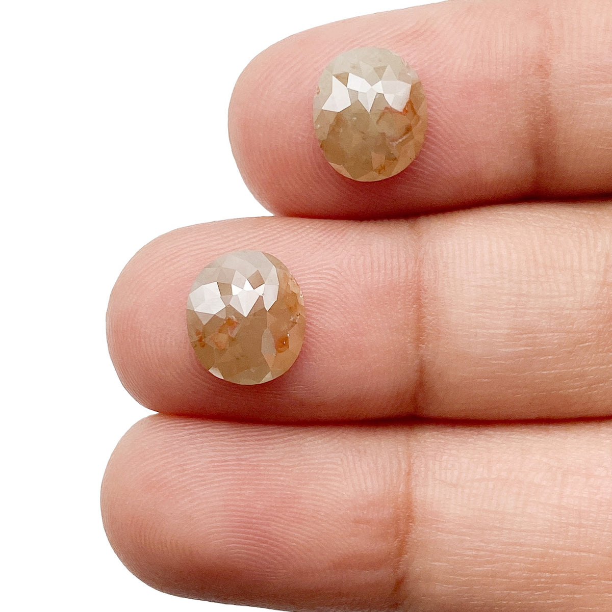 3.73cttw | Salt &amp; Pepper Oval Shape Rose Cut Diamond Matched Pair - Modern Rustic Diamond