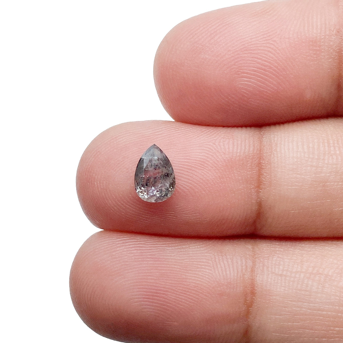 0.79ct | Salt &amp; Pepper Pear Shape Rose Cut Diamond - Modern Rustic Diamond
