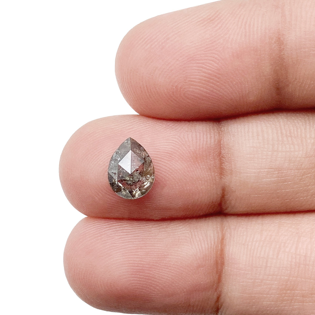 1.16ct | Salt &amp; Pepper Pear Shape Rose Cut Diamond - Modern Rustic Diamond