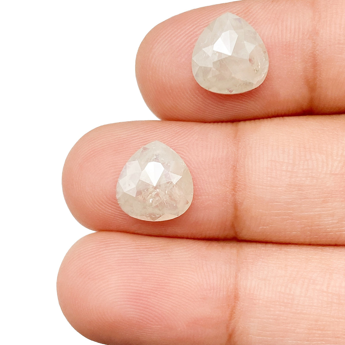 3.90cttw | Rustic  Pear Shape Rose Cut Diamond Matched Pair - Modern Rustic Diamond