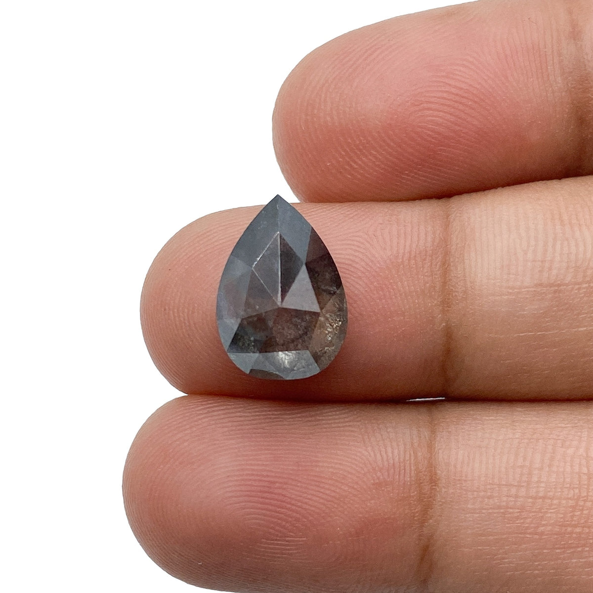 3.92ct | Salt &amp; Pepper Pear Shape Rose Cut Diamond - Modern Rustic Diamond