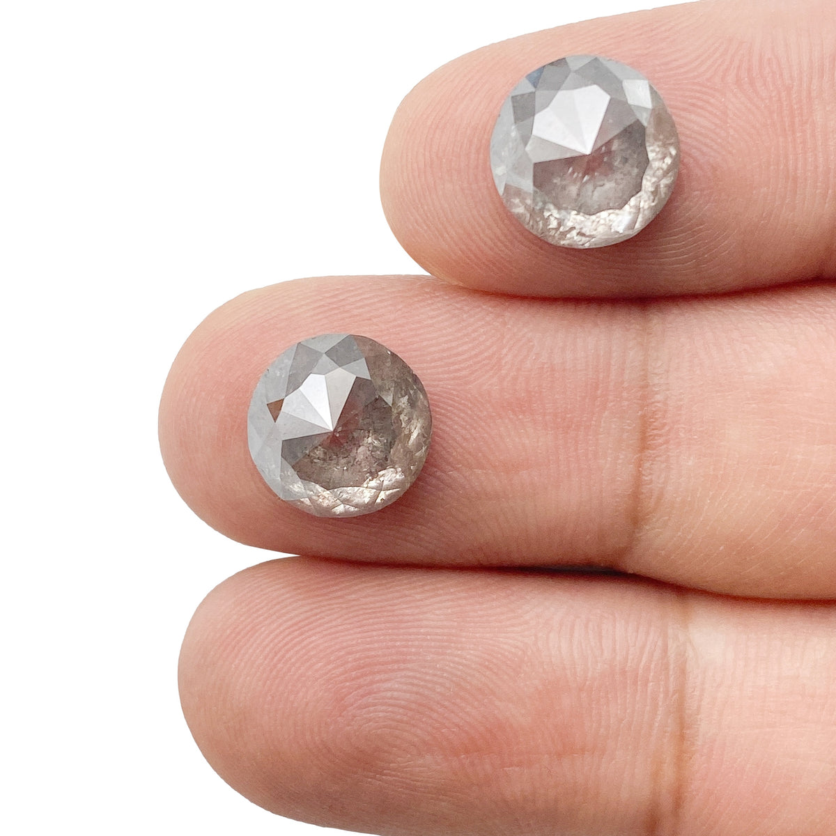 7.50cttw | Salt &amp; Pepper Round Shape Rose Cut Diamond Matched Pair - Modern Rustic Diamond