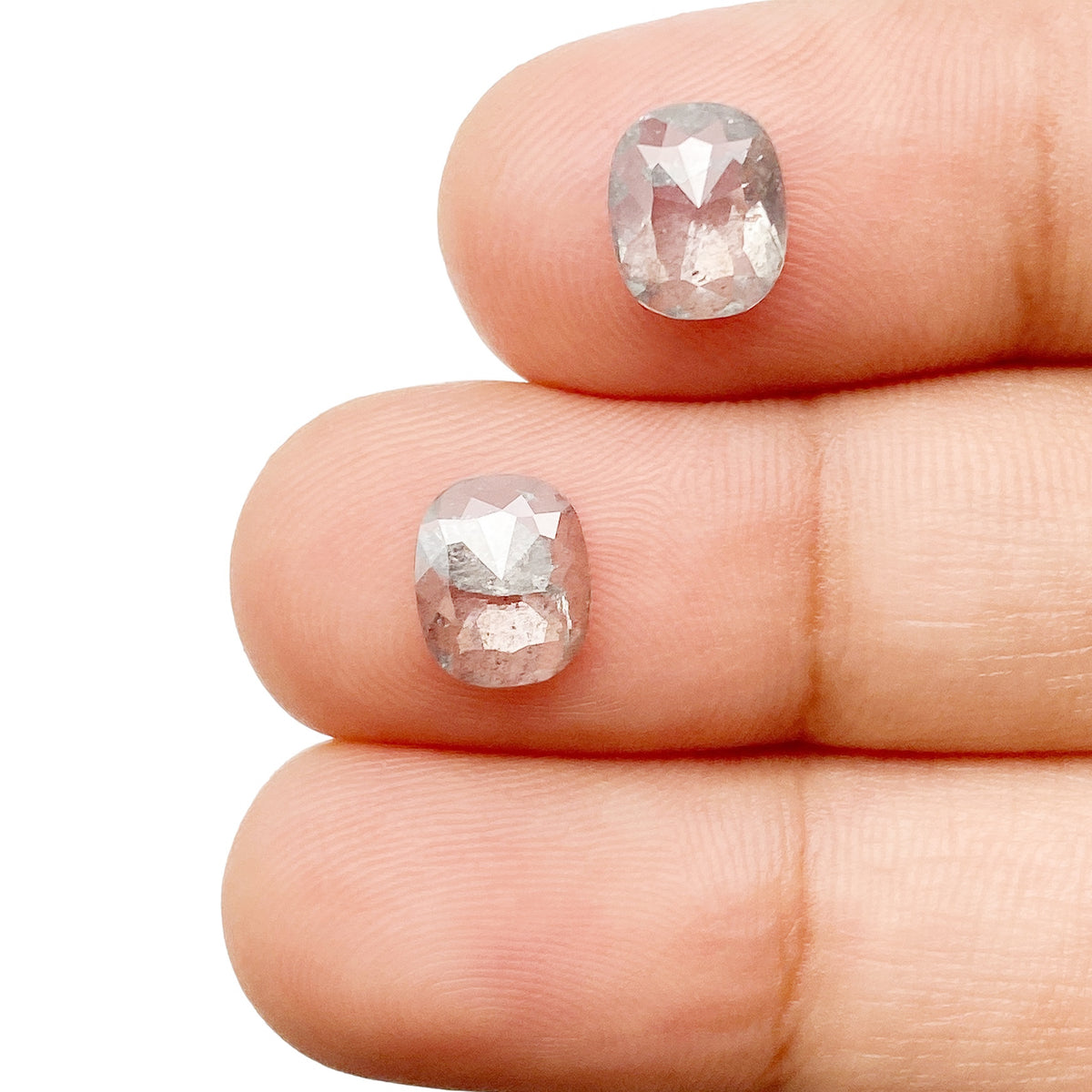 1.87cttw | Rustic Cushion Shape Rose Cut Diamond Matched Pair - Modern Rustic Diamond