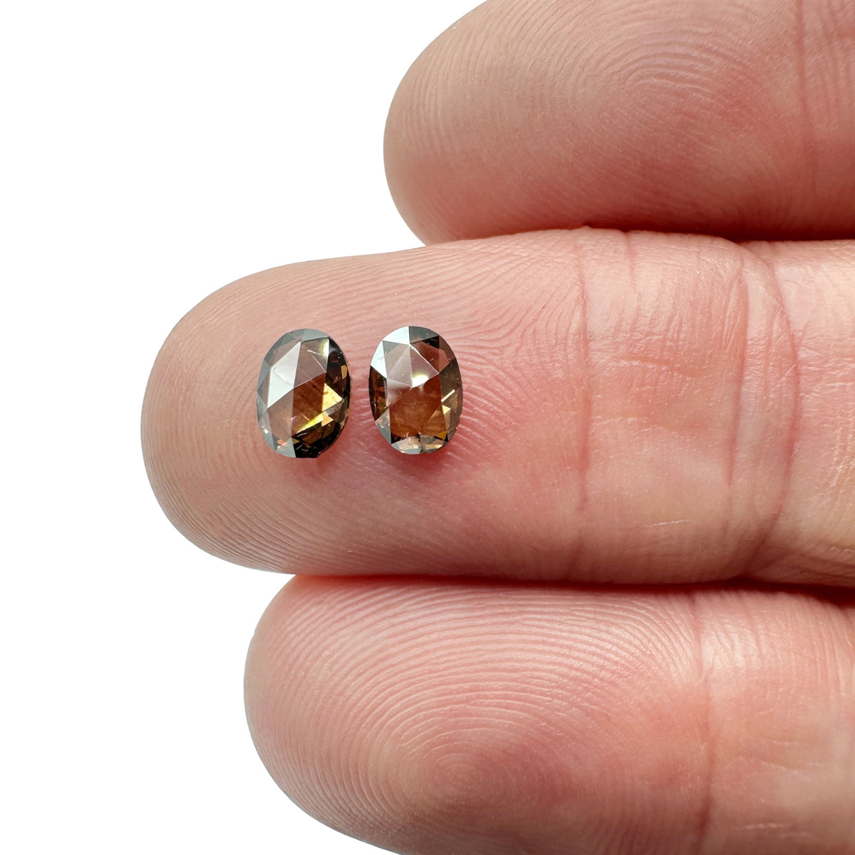 0.90cttw | Cognac VS-SI Oval Shape Rose Cut Diamond Matched Pair - Modern Rustic Diamond