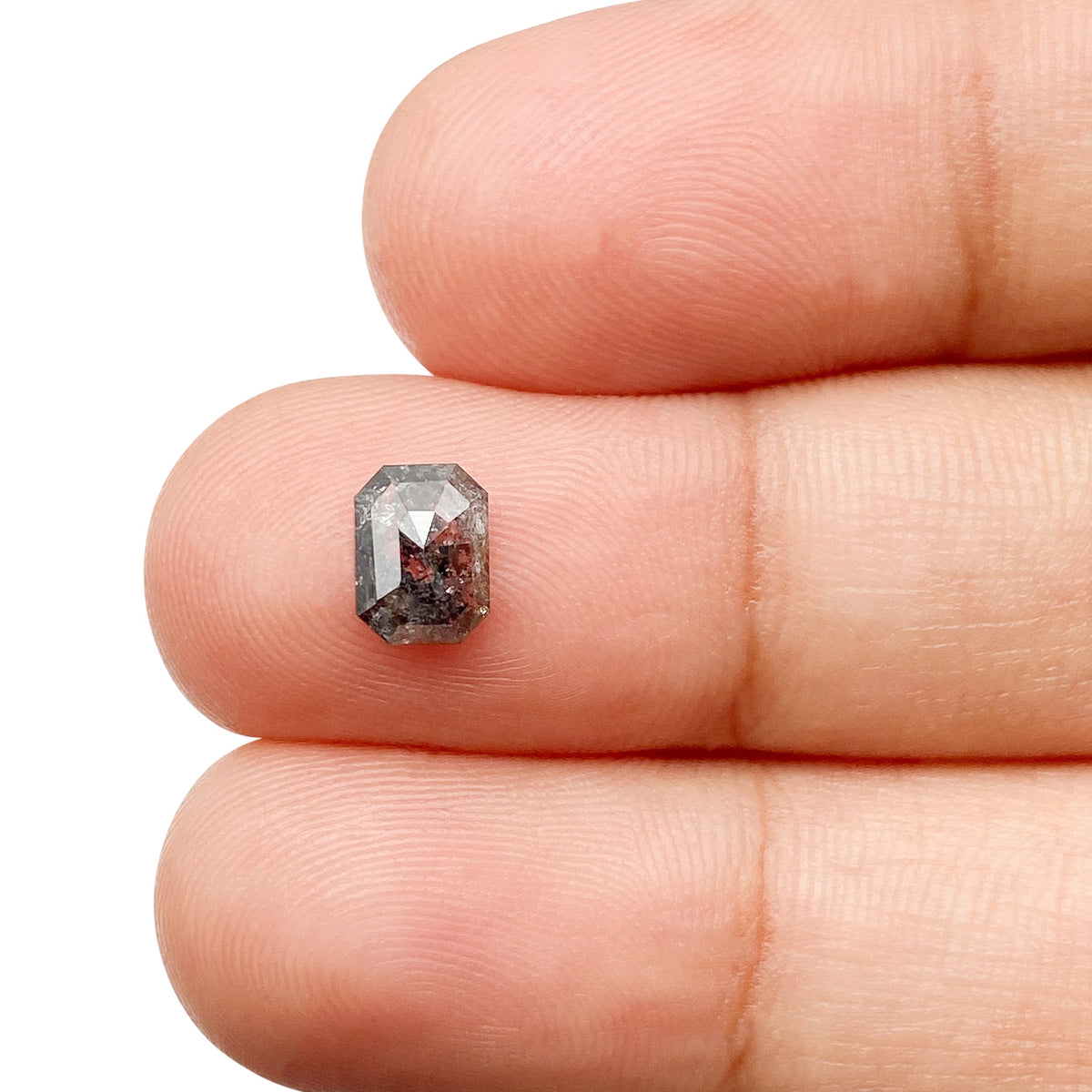0.73ct | Salt &amp; Pepper Emerald Shape Rose Cut Diamond - Modern Rustic Diamond