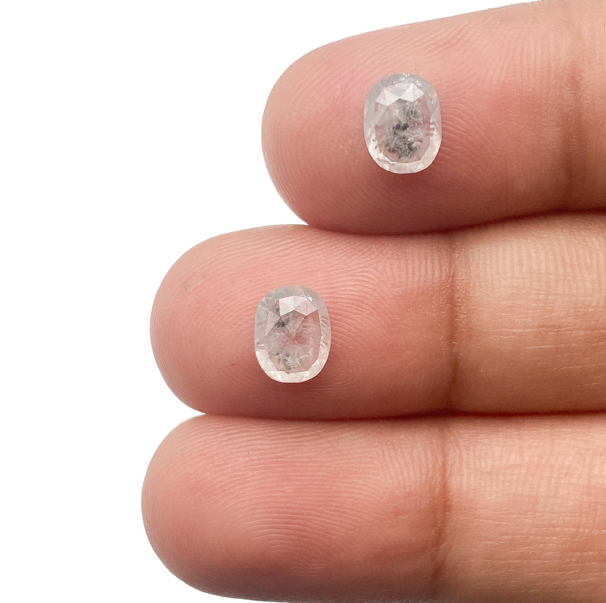 1.41cttw | Salt &amp; Pepper Cushion Shape Rose Cut Diamond Matched Pair - Modern Rustic Diamond