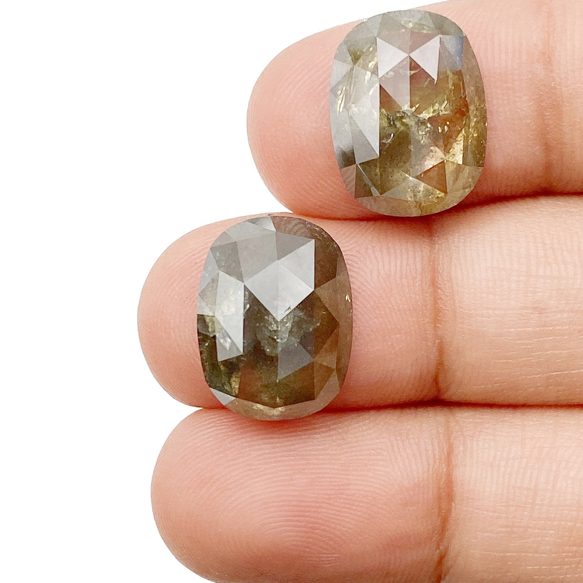 12.28cttw | Salt &amp; Pepper Oval Shape Rose Cut Diamond Matched Pair - Modern Rustic Diamond