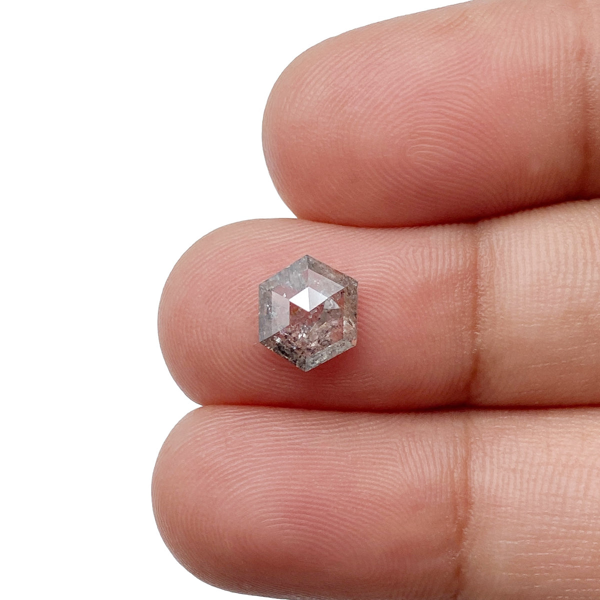 1.33ct | Salt &amp; Pepper Hexagon Shape Rose Cut Diamond - Modern Rustic Diamond