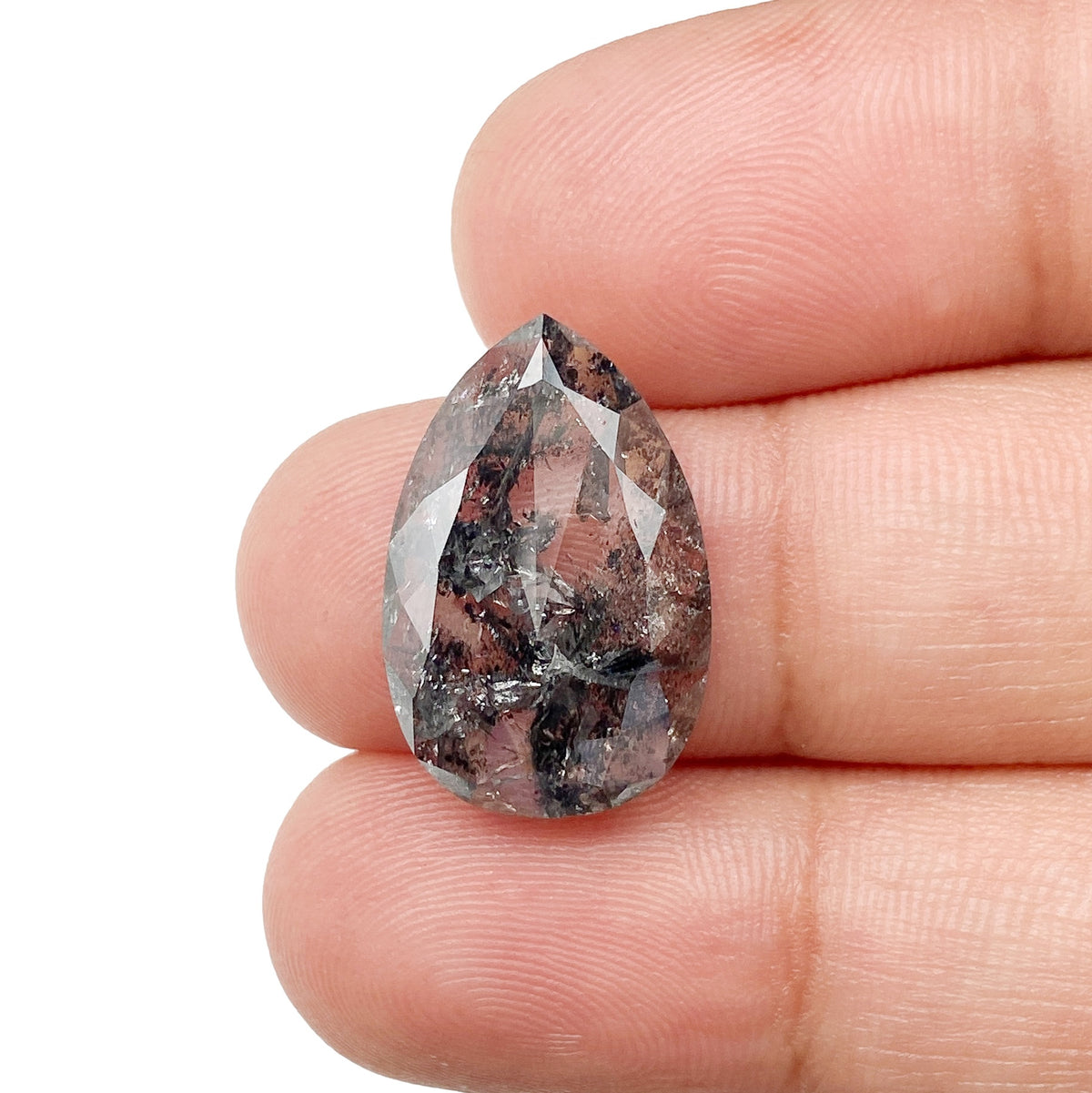 5.37ct | Salt &amp; Pepper Pear Shape Rose Cut Diamond - Modern Rustic Diamond