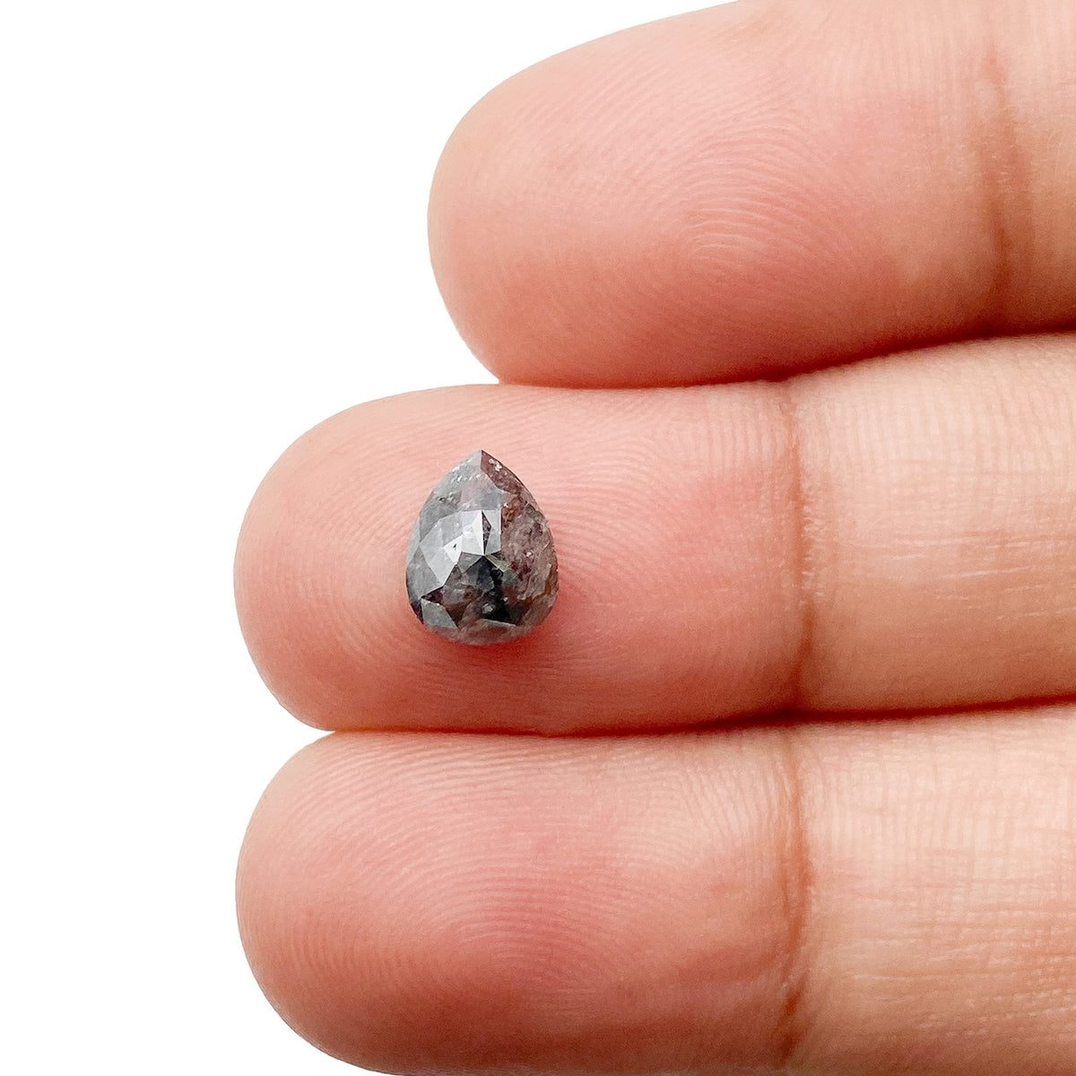 1.00ct | Salt &amp; Pepper Pear Shape Rose Cut Diamond - Modern Rustic Diamond
