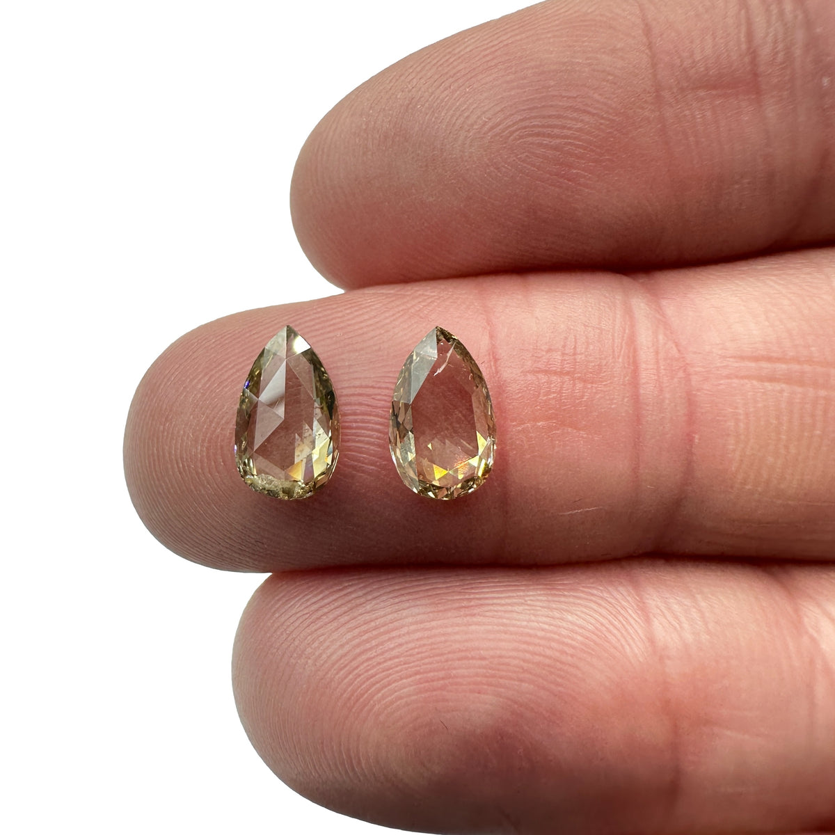 1.97cttw | Champagne SI Pear Shape Rose Cut Diamond Matched Pair - Modern Rustic Diamond