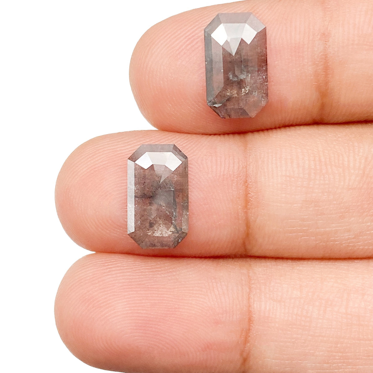 2.76cttw | Rustic Emerald Shape Rose Cut Diamond Matched Pair - Modern Rustic Diamond