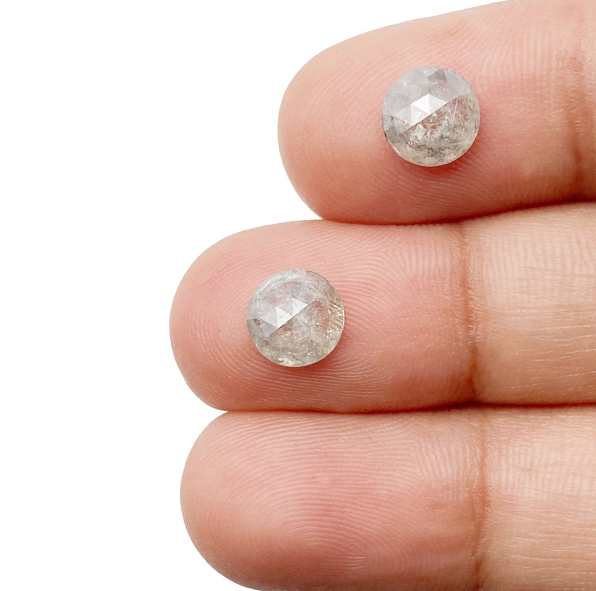 1.65cttw | Salt &amp; Pepper Round Shape Rose Cut Diamond Matched Pair - Modern Rustic Diamond