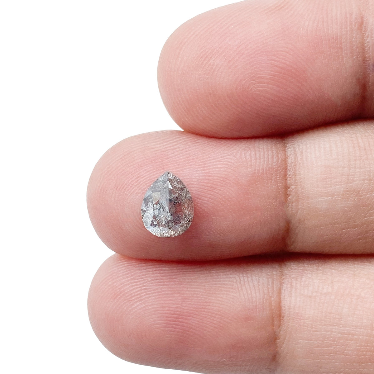 0.99ct | Salt &amp; Pepper Pear Shape Rose Cut Diamond - Modern Rustic Diamond