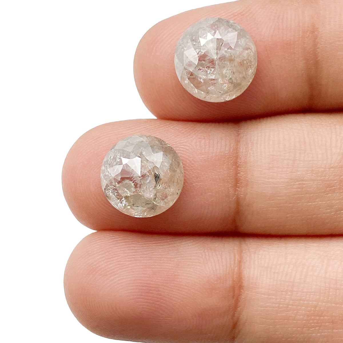 6.97cttw | Rustic Round Shape Rose Cut Diamond Matched Pair - Modern Rustic Diamond