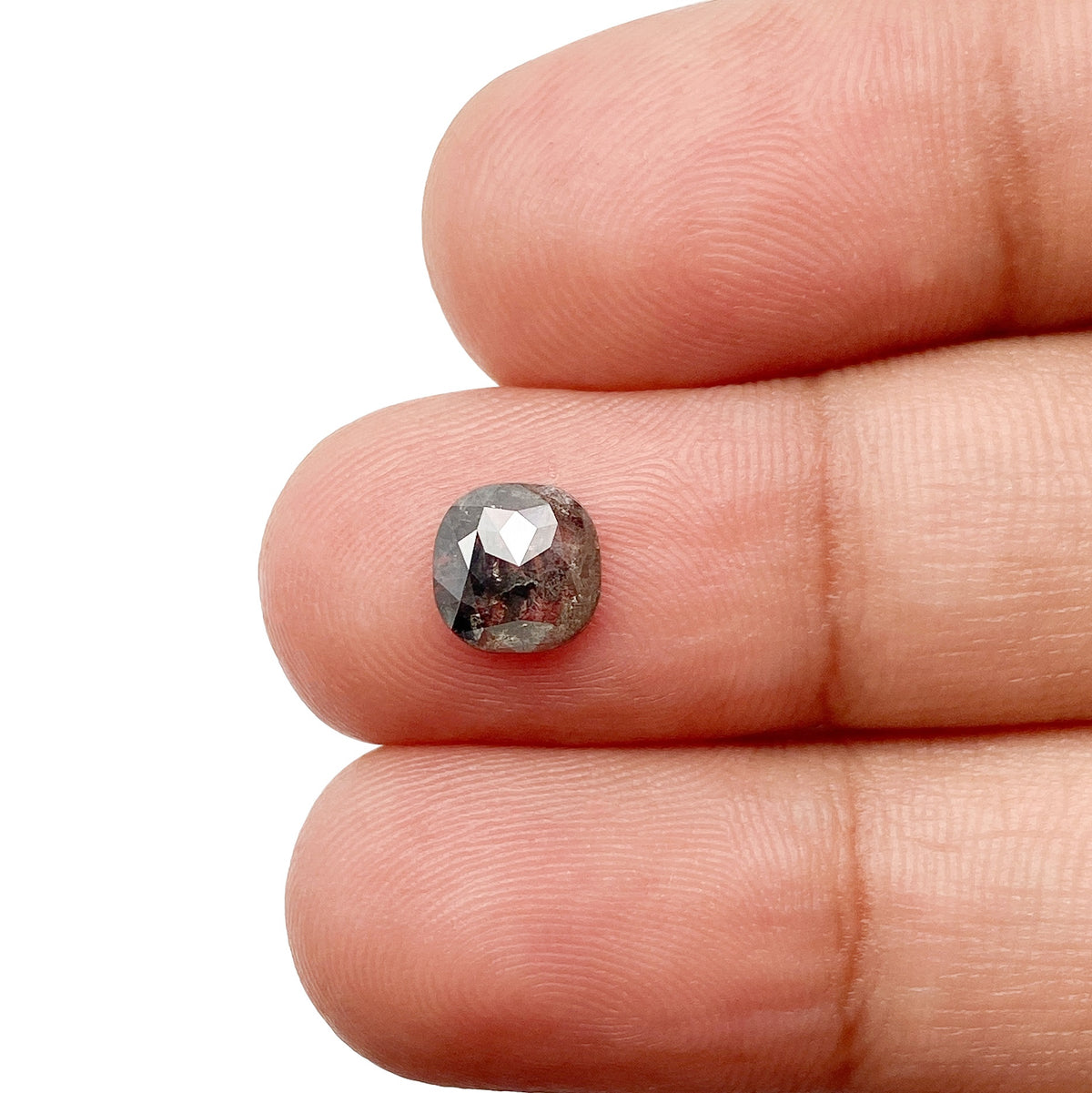 0.81ct | Salt &amp; Pepper Cushion Shape Rose Cut Diamond - Modern Rustic Diamond