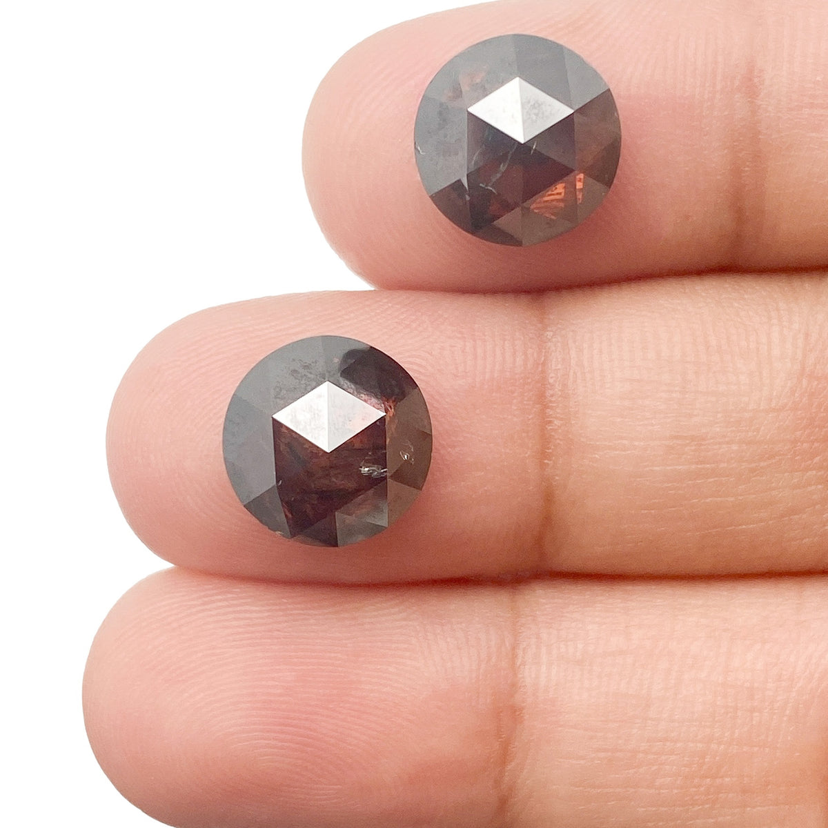 7.36cttw | Salt &amp; Pepper Round Shape Rose Cut Diamond Matched Pair - Modern Rustic Diamond
