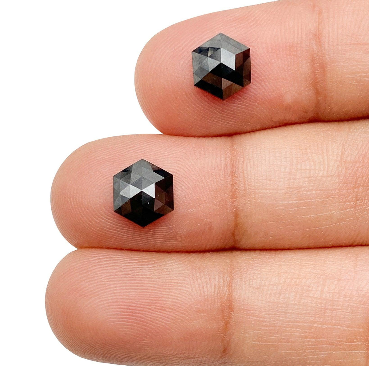 2.30cttw | Black Hexagon Shape Rose Cut Diamond Matched Pair-Modern Rustic Diamond