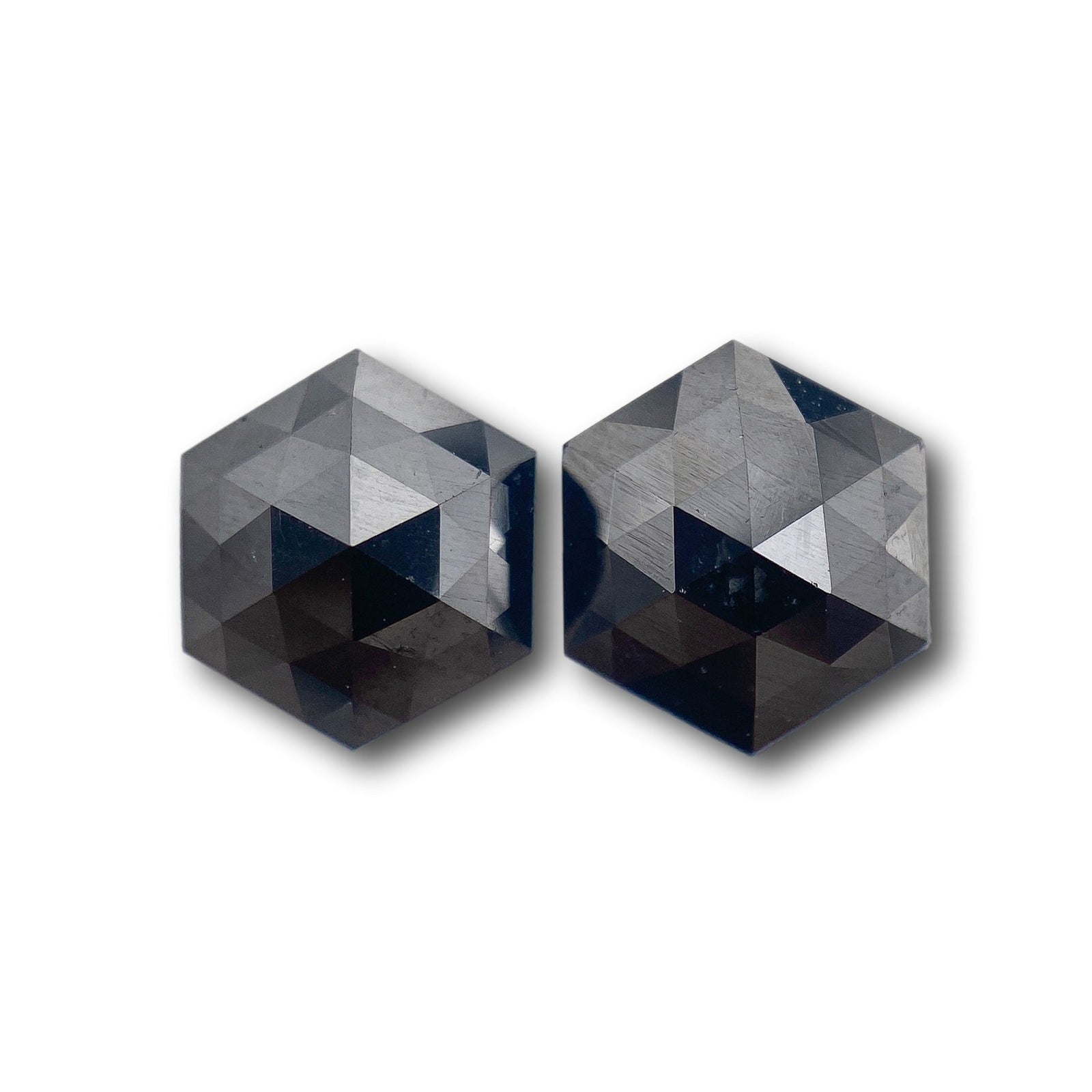2.30cttw | Black Hexagon Shape Rose Cut Diamond Matched Pair-Modern Rustic Diamond