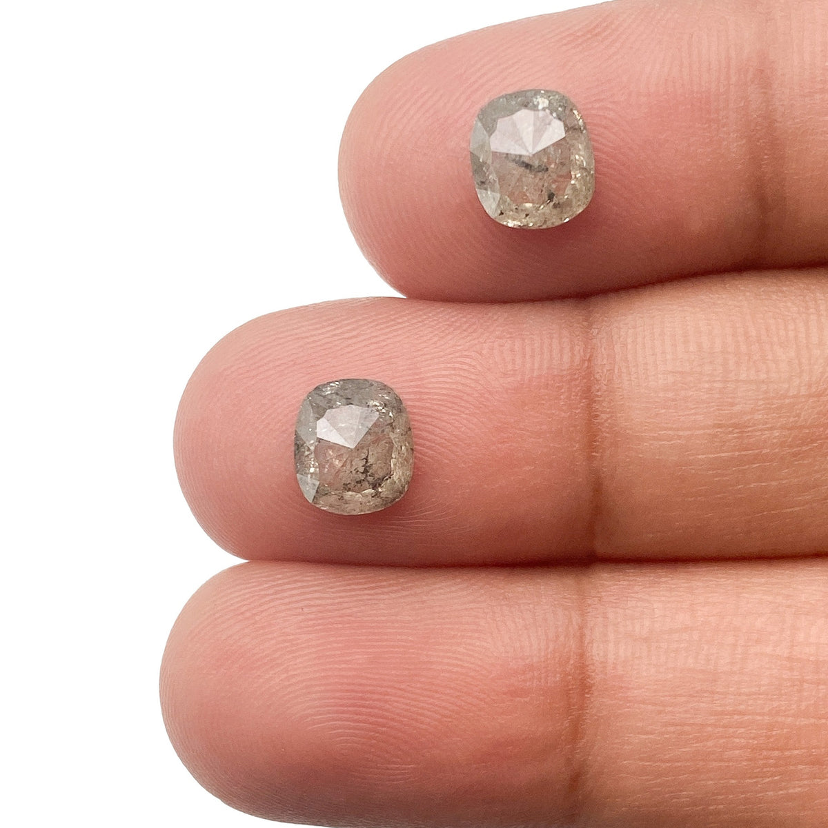 1.85cttw | Salt &amp; Pepper Cushion Shape Rose Cut Diamond Matched Pair - Modern Rustic Diamond