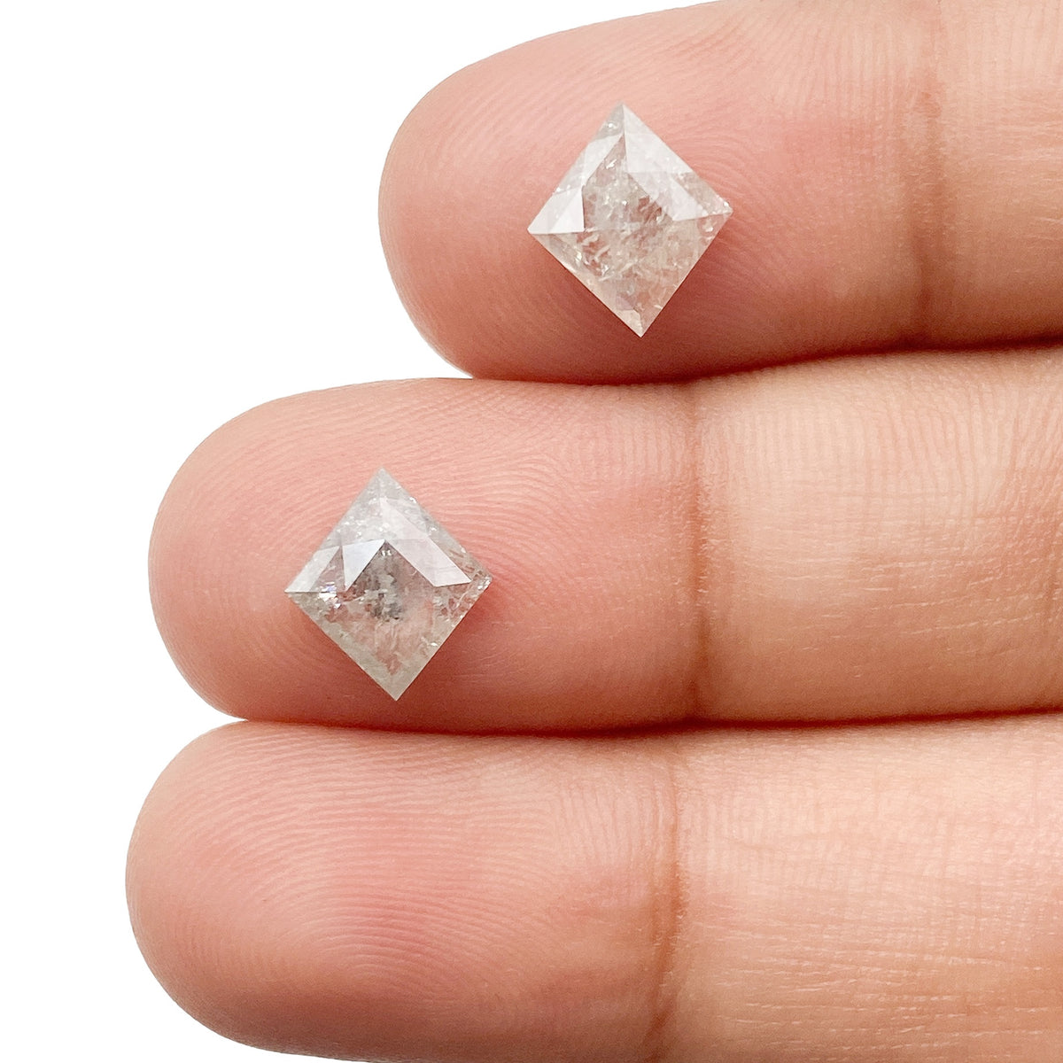 1.93cttw | Rustic  Lozenge Shape Rose Cut Diamond Matched Pair - Modern Rustic Diamond