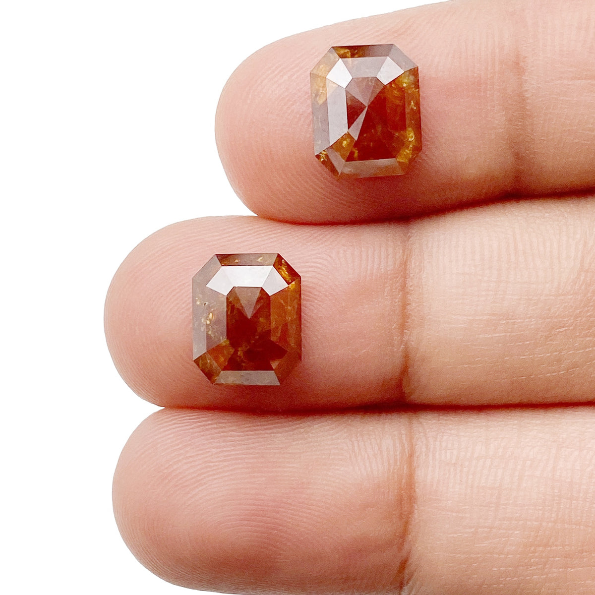 4.21cttw | Salt &amp; Pepper Emerald Shape Rose Cut Diamond Matched Pair - Modern Rustic Diamond