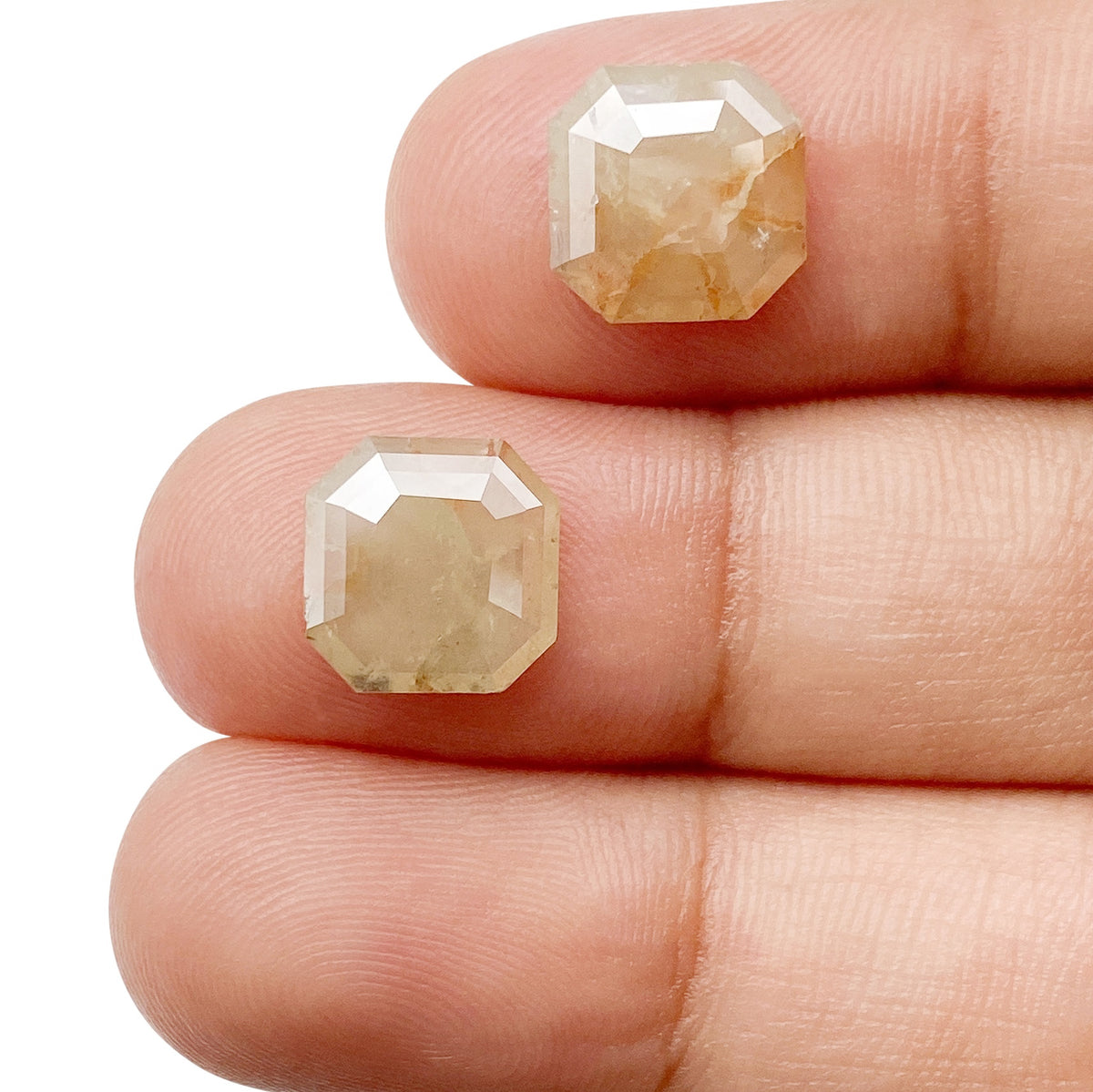 3.54cttw | Salt &amp; Pepper Radiant Shape Rose Cut Diamond Matched Pair - Modern Rustic Diamond