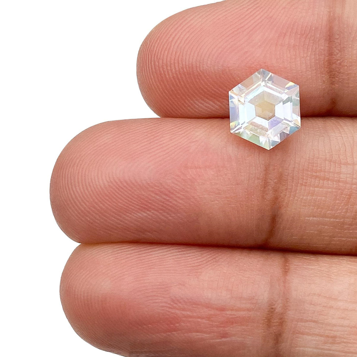 1.31ct |  Hexagon Shape Step Cut Moonstone - Modern Rustic Diamond