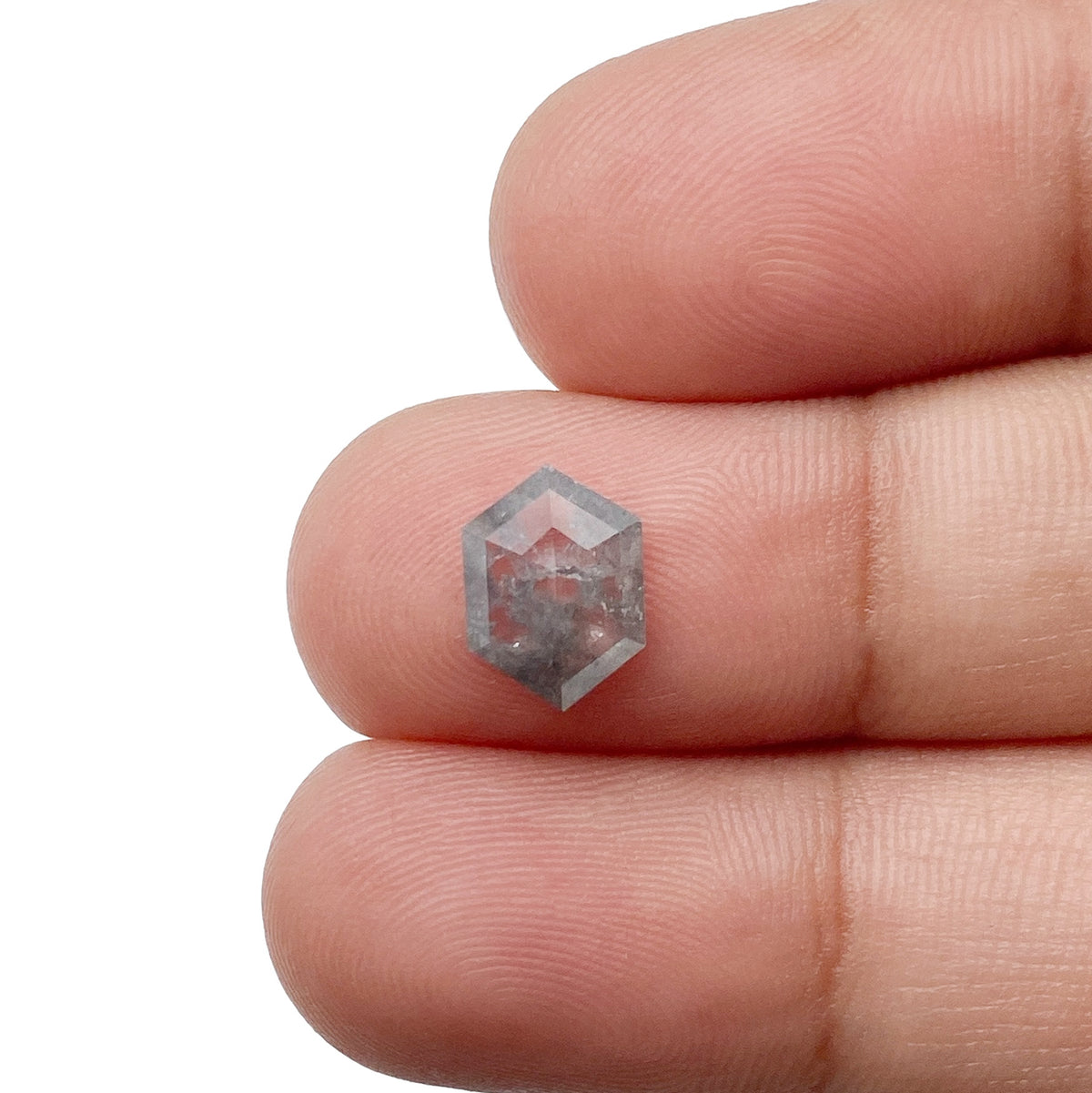 1.08ct | Salt &amp; Pepper Hexagon Shape Rose Cut Diamond - Modern Rustic Diamond