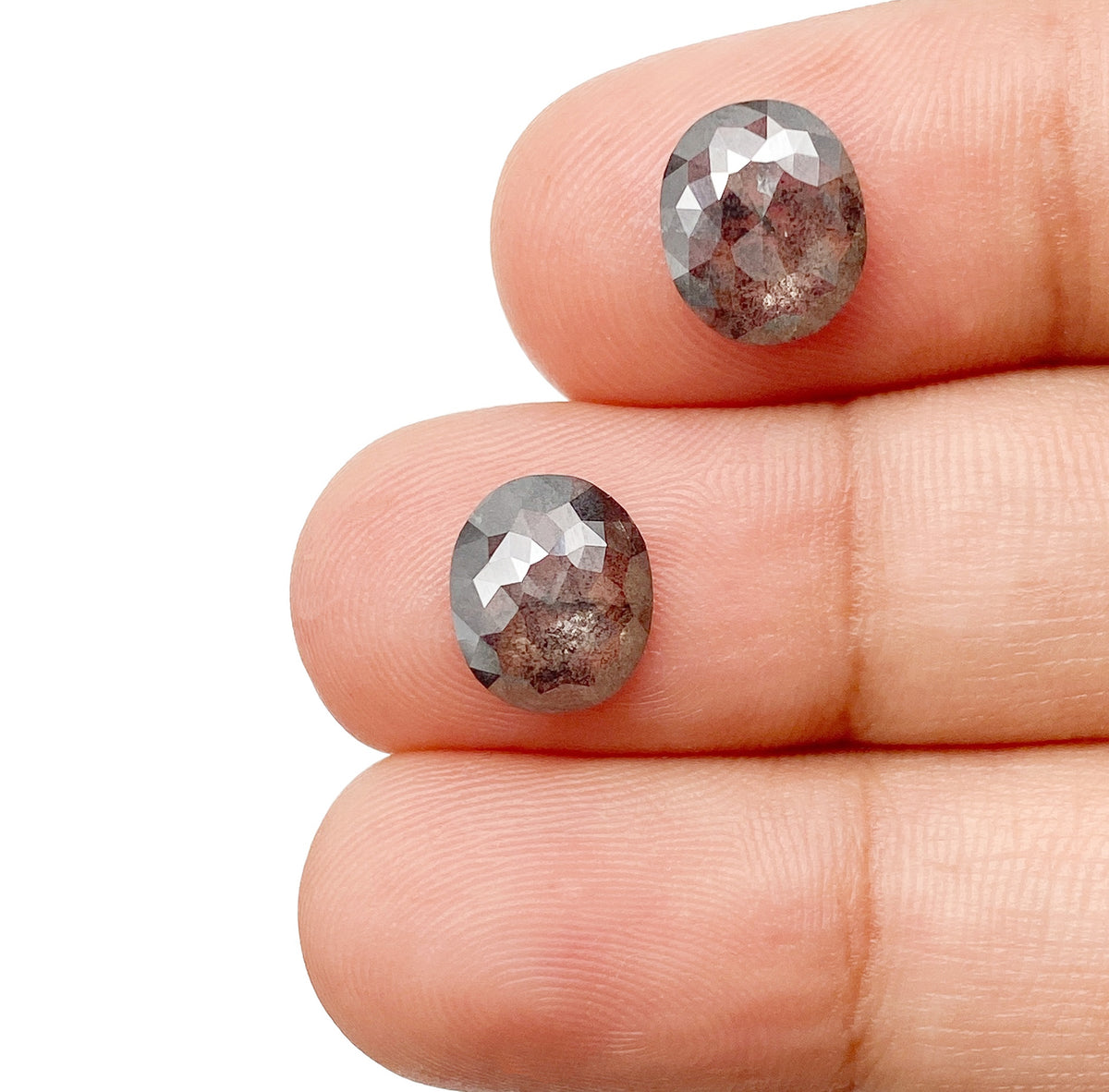2.86cttw | Salt &amp; Pepper Oval Shape Rose Cut Diamond Matched Pair - Modern Rustic Diamond