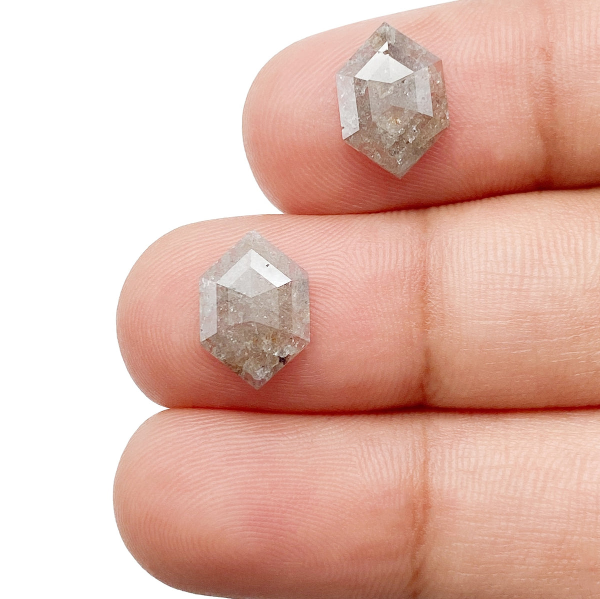 2.30cttw | Rustic  Hexagon Shape Rose Cut Diamond Matched Pair - Modern Rustic Diamond