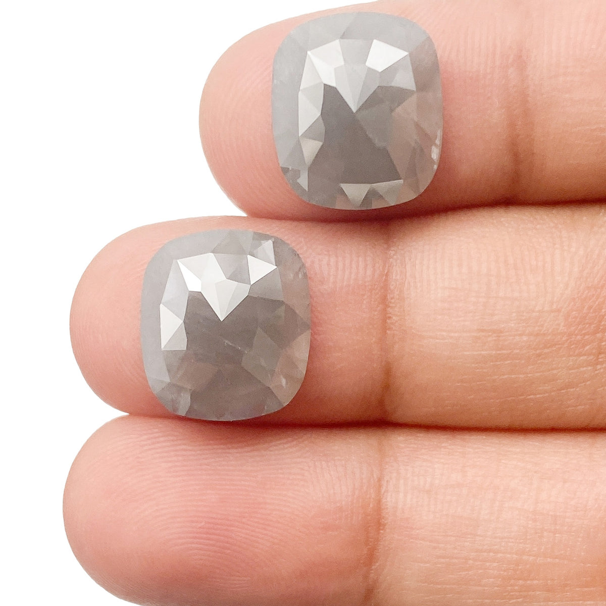 10.70cttw | Salt &amp; Pepper Cushion Shape Rose Cut Diamond Matched Pair - Modern Rustic Diamond