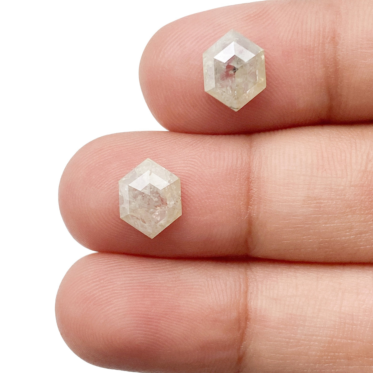 2.44cttw | Rustic  Hexagon Shape Rose Cut Diamond Matched Pair - Modern Rustic Diamond