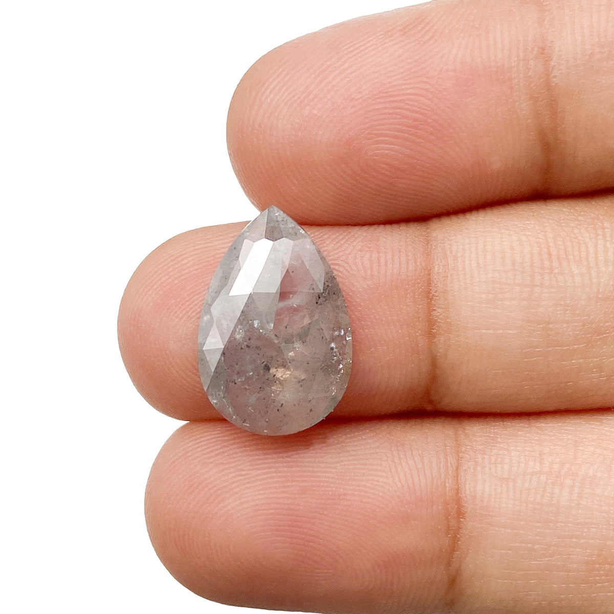 3.58ct | Salt &amp; Pepper Pear Shape Rose Cut Diamond - Modern Rustic Diamond
