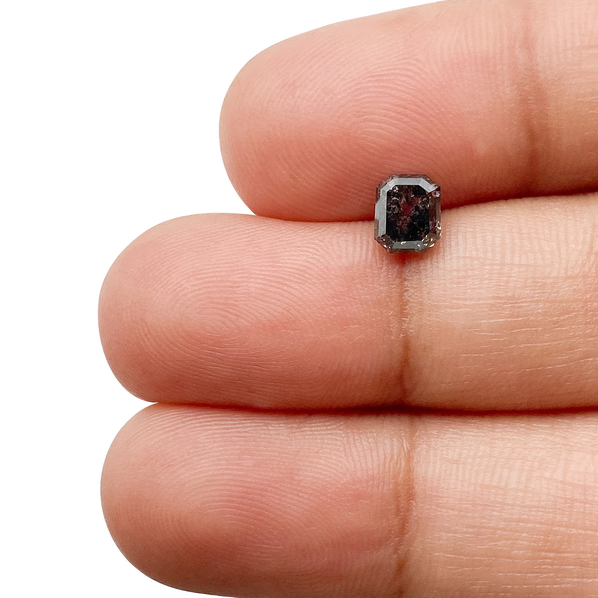 0.75ct | Salt &amp; Pepper Emerald Shape Brilliant Cut Diamond - Modern Rustic Diamond