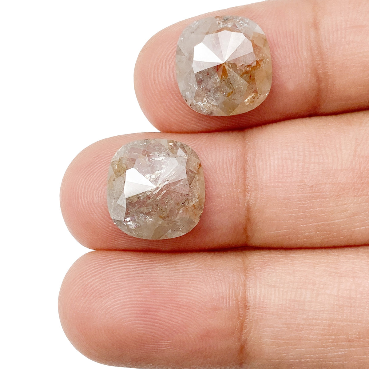 7.92cttw | Salt &amp; Pepper Cushion Shape Rose Cut Diamond Matched Pair - Modern Rustic Diamond